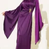 Wide Sleeve Satin Evening Dress with Gold Buckle Purple – Bild 2