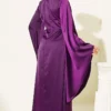 Wide Sleeve Satin Evening Dress with Gold Buckle Purple – Bild 3