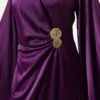 Wide Sleeve Satin Evening Dress with Gold Buckle Purple – Bild 4