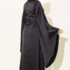 Wide Sleeve Satin Evening Dress with Gold Buckle Black – Bild 3