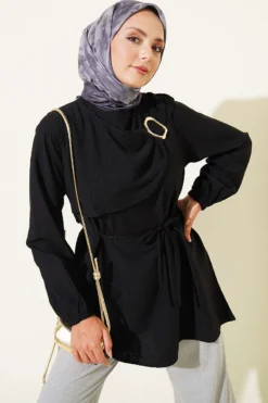 Cape Tunic with Gold Buckle Black