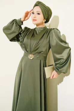 منظر بديل لـ Satin Evening Dress with Gold Buckle Khaki