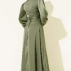 ⁦Satin Evening Dress with Gold Buckle Khaki⁩ - الصورة ⁦3⁩