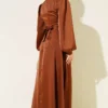 Satin Evening Dress with Gold Buckle Brown - immagine 3