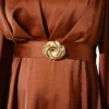 Satin Evening Dress with Gold Buckle Brown - immagine 4