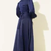 Satin Evening Dress with Gold Buckle Navy Blue – Image 3
