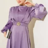 Satin Evening Dress with Gold Buckle Lilac - immagine 2