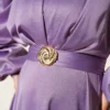 Satin Evening Dress with Gold Buckle Lilac - immagine 4