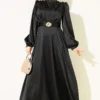 Satin Evening Dress with Gold Buckle Black
