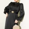 ⁦Satin Evening Dress with Gold Buckle Black⁩ - الصورة ⁦2⁩