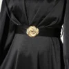 ⁦Satin Evening Dress with Gold Buckle Black⁩ - الصورة ⁦4⁩