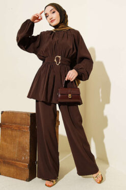 Alternative view of Belted Modal Two-Piece Set Brown