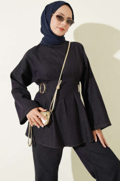 Alternative view of Gold Buckle Waist-Detail Two-Piece Set Dark Navy