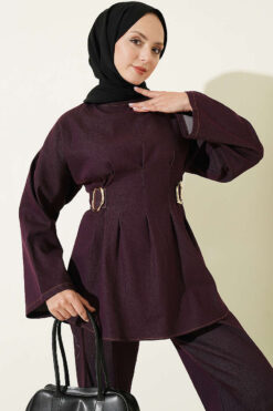 Alternative view of Gold Buckle Waist-Detail Two-Piece Set Plum