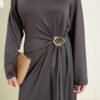 Side Tied Dress with Gold Buckle Smoke - immagine 4