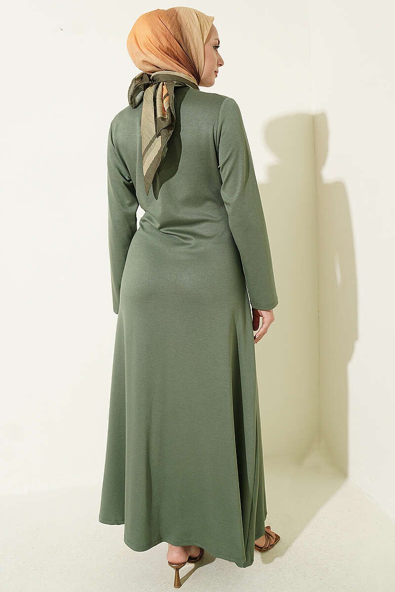 Side Tied Dress with Gold Buckle Khaki - immagine 3