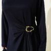 Side Tied Dress with Gold Buckle Navy Blue - Afbeelding 4