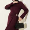Side Tied Dress with Gold Buckle Plum - Afbeelding 2