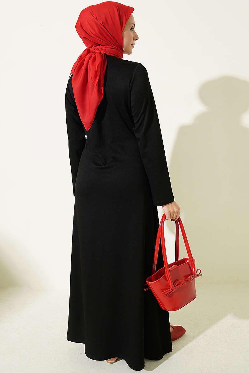 Side Tied Dress with Gold Buckle Black – Image 3