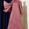 Balloon Sleeve Satin Dress with Rose Accessory Rose Dust