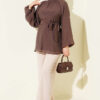 Rose Brooch Self-Belted Tunic Dark Brown - immagine 2
