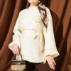 Rose Brooch Self-Belted Tunic Cream