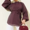 Rose Brooch Self-Belted Tunic Plum