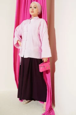 Alternative view of Mandarin Collar Button-Up Shirt Pink