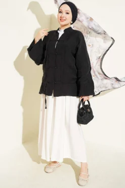 Alternative view of Mandarin Collar Button-Up Shirt Black