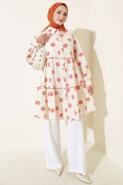 Alternative view of Layered Tunic with Circular Pattern Orange