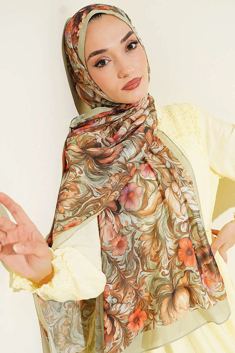Floral Pattern French Silk Shawl Hazel