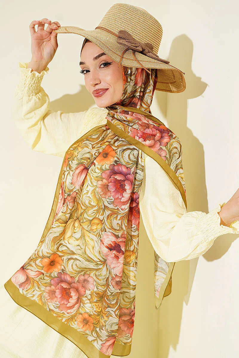 Floral Pattern French Silk Shawl Hazel – Bild 6