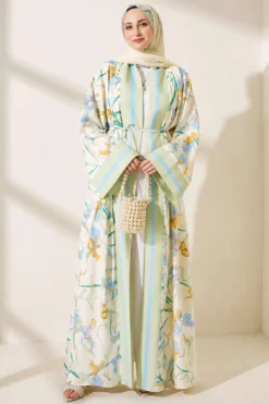 Floral Print Kimono with Shawl Detail Greenery