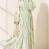 ⁦Floral Print Kimono with Shawl Detail Greenery⁩ - الصورة ⁦4⁩