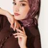 Floral Pattern Bamboo Crepe Scarf Light Brown