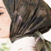 Floral Pattern Bamboo Crinkle Scarf Khaki - immagine 4