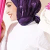 Floral Pattern Bamboo Crinkle Scarf Plum