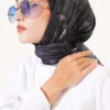 Floral Pattern Bamboo Crinkle Scarf Black - Imagen 2