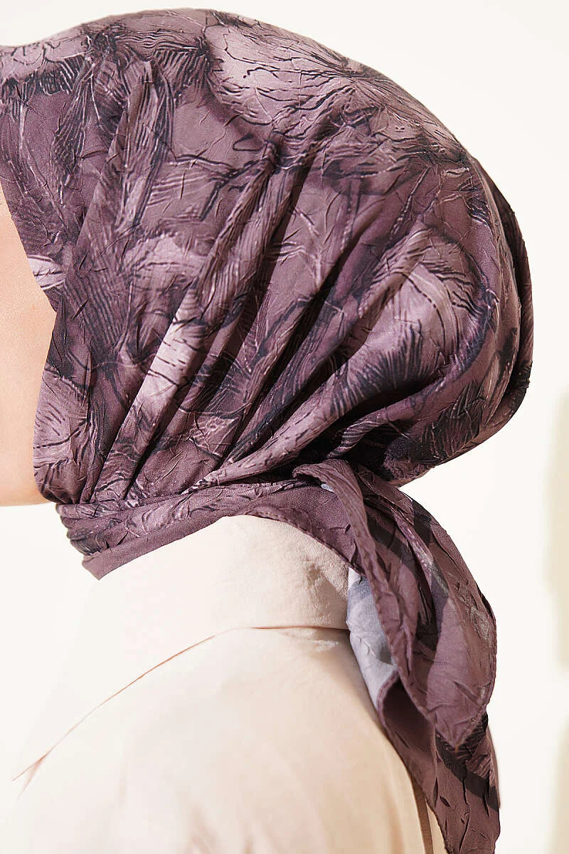 Floral Pattern Bamboo Crinkle Scarf Mink – Bild 4