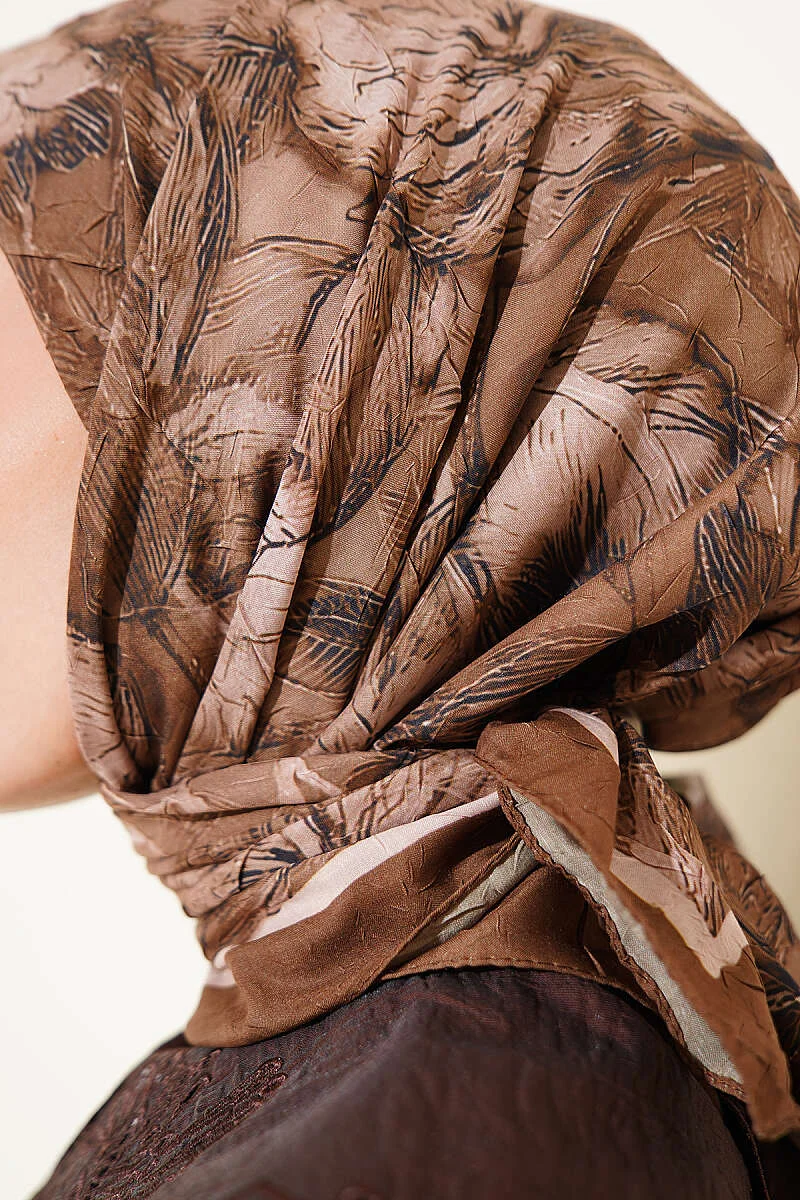 Floral Pattern Bamboo Crinkle Scarf Olive Greenery - Afbeelding 4