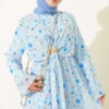 Dress with Front Tie and Gold Buckle Blue - Image 2