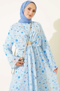 Alternative view of Dress with Front Tie and Gold Buckle Blue