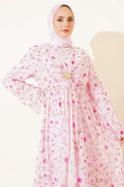 Alternative view of Dress with Front Tie and Gold Buckle Pink