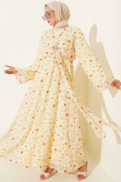 Dress with Front Tie and Gold Buckle Yellow