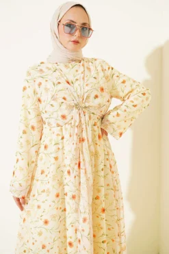 Alternative view of Dress with Front Tie and Gold Buckle Yellow