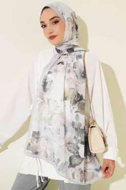 Alternative view of Floral Patterned Soft Shawl Grey