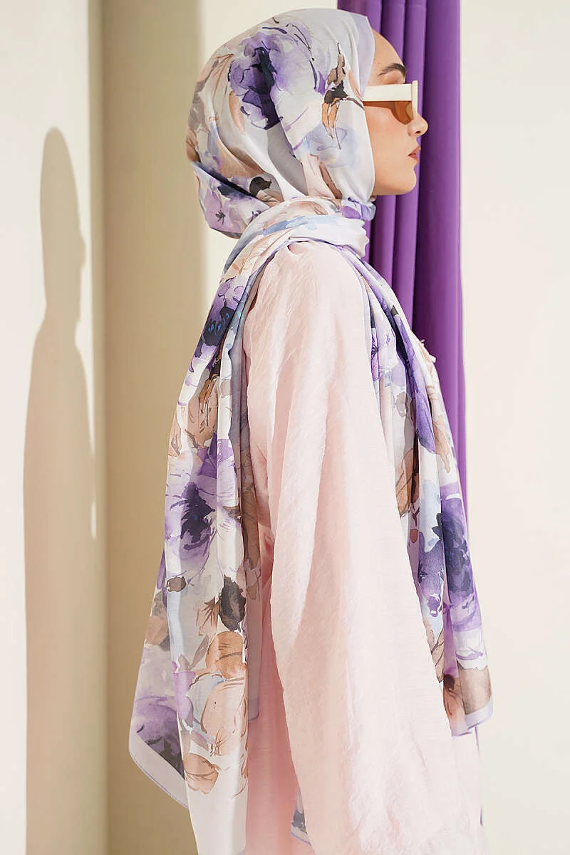 Floral Patterned Soft Shawl Lilac - Afbeelding 3