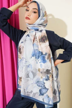 Alternative view of Floral Patterned Soft Shawl Petrol