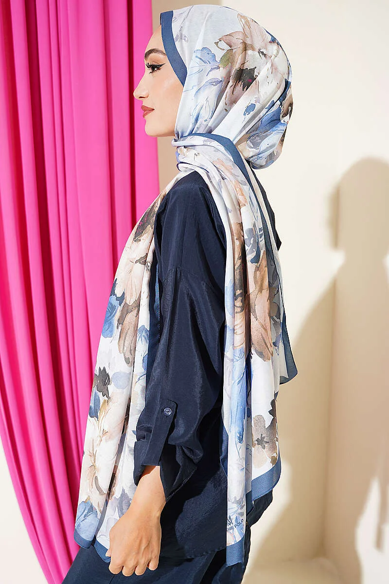 Floral Patterned Soft Shawl Petrol - Afbeelding 3