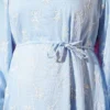 Flower Embroidered Tie Waist Balloon Sleeve Dress Blue - Image 4